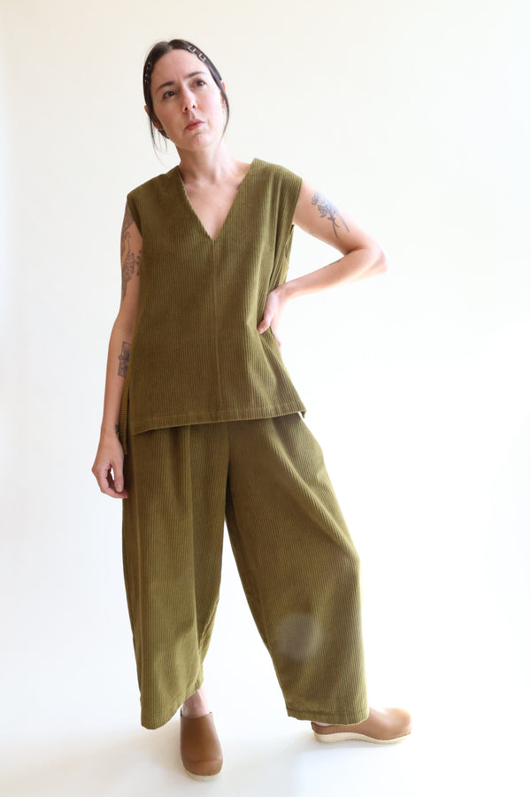 Corduroy Wide Pants Dark Olive