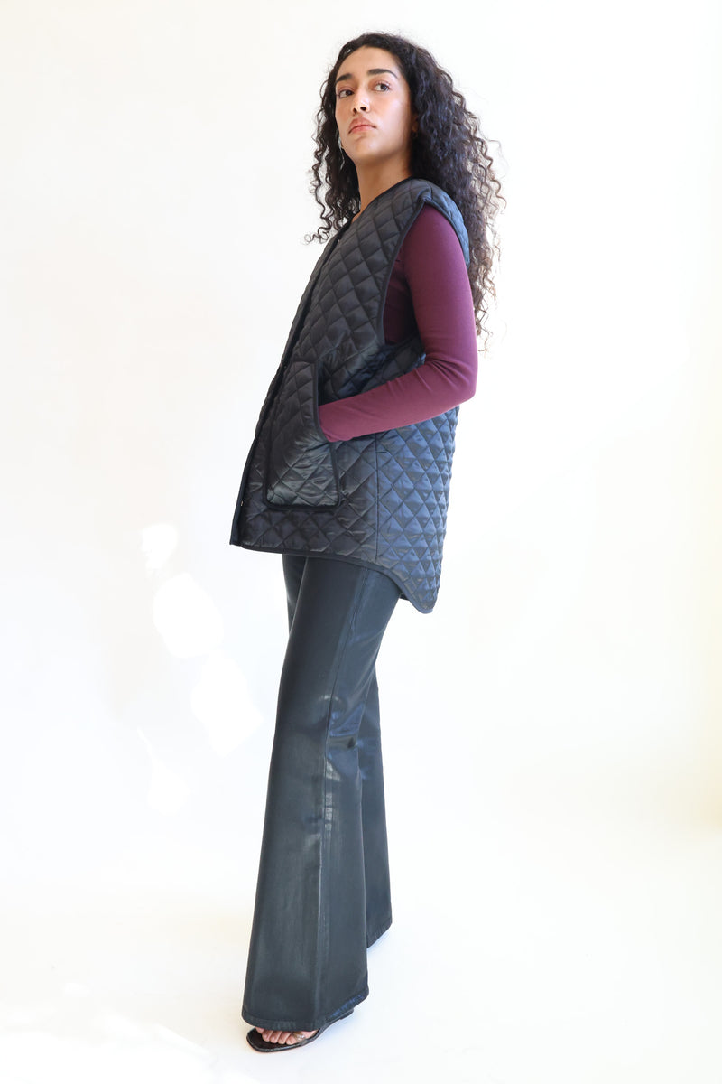 Oversize Quilted Vest Black Satin