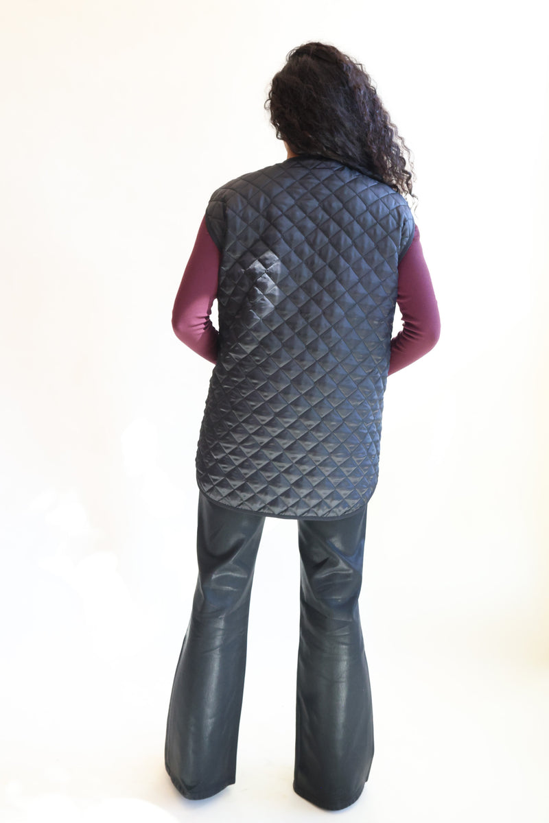 Oversize Quilted Vest Black Satin