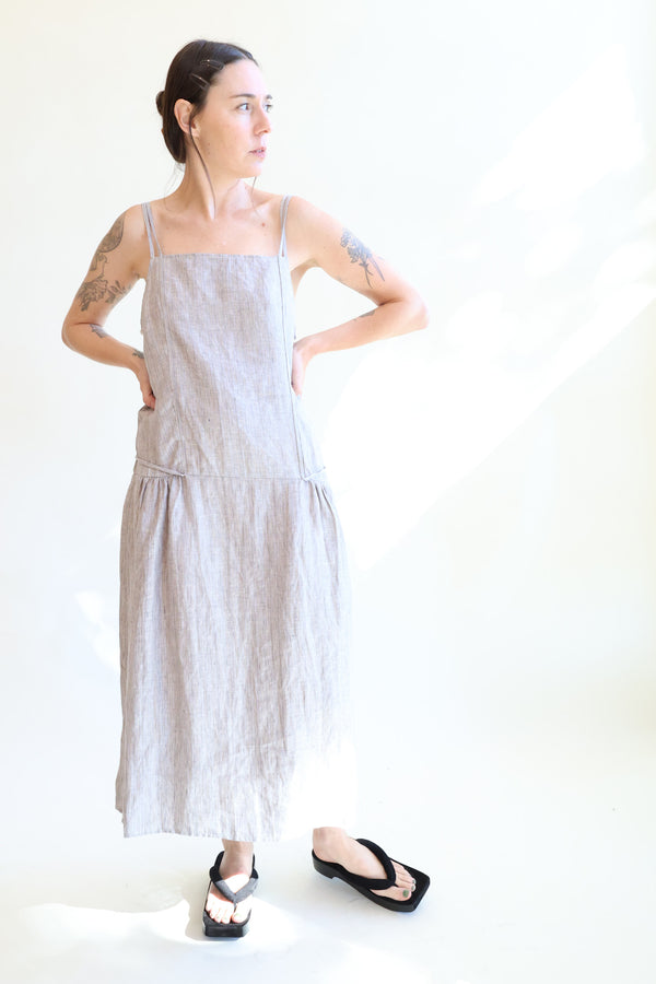 Linen Strap Dress Blue Haze