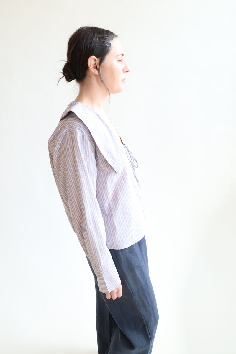 Collared Tie Shirt Seas Stripe