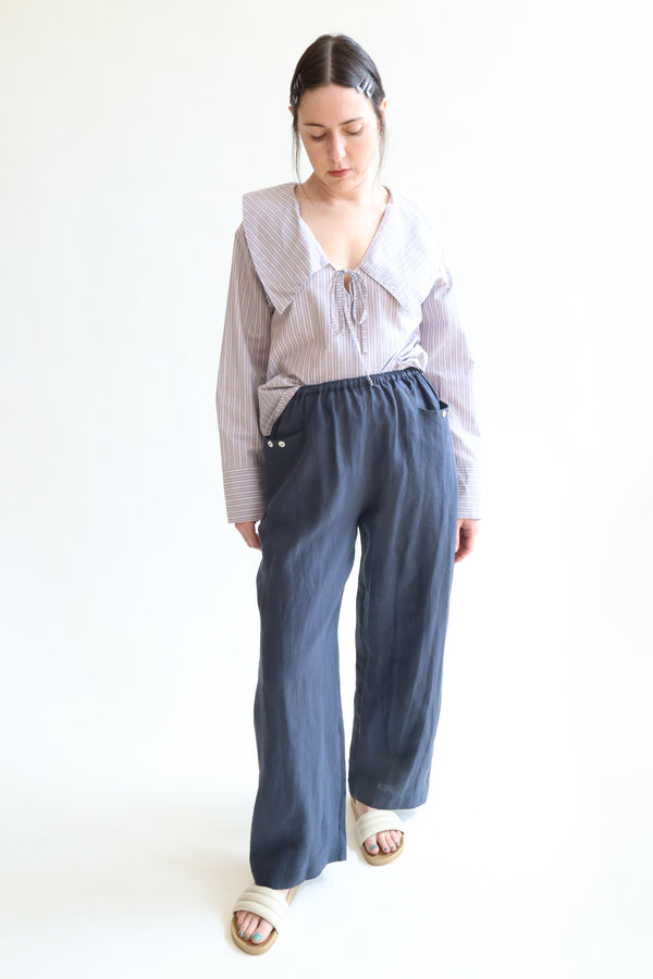 Linen Sqaure Pocket Pant Ink
