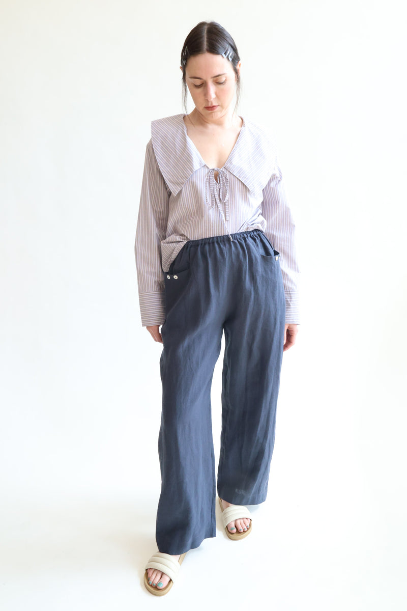 Linen Sqaure Pocket Pant Ink