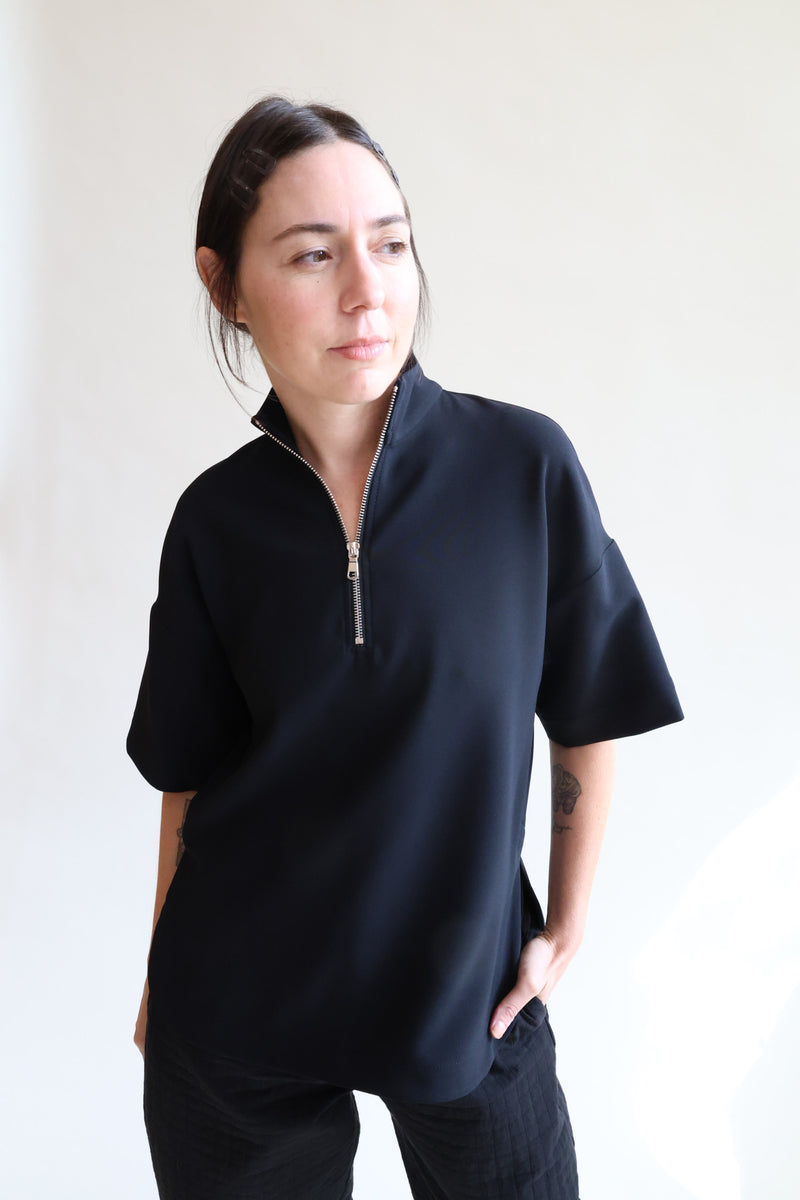 Zip Mockneck Oversize Tunic Black