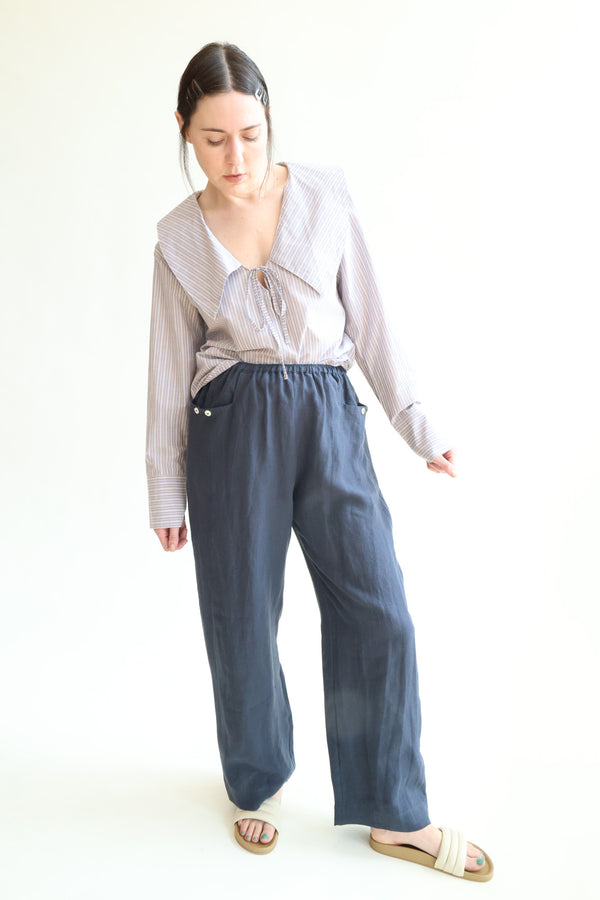 Linen Sqaure Pocket Pant Ink