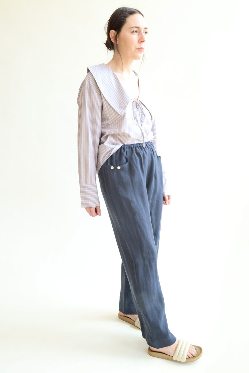 Linen Sqaure Pocket Pant Ink