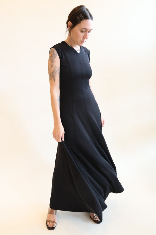 Seamed Flared Maxi Dress Black