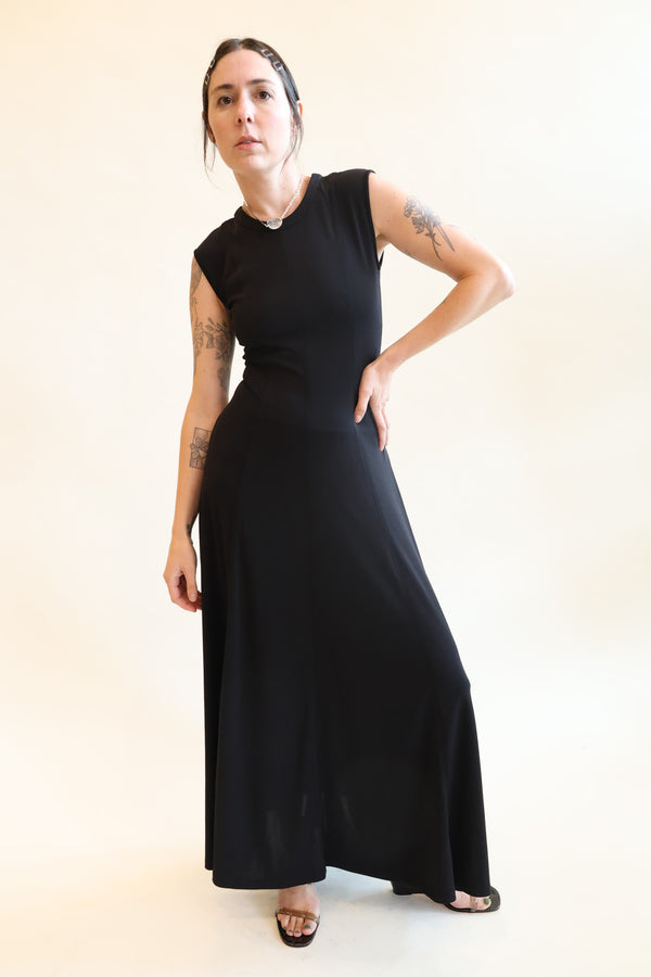 Seamed Flared Maxi Dress Black