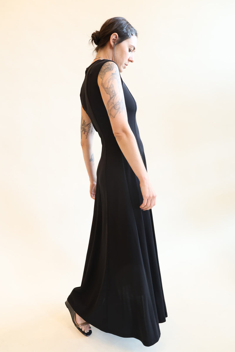 Seamed Flared Maxi Dress Black