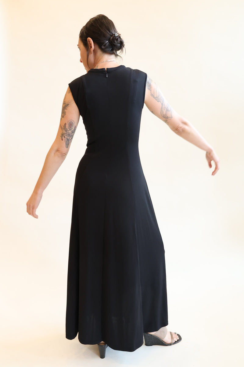 Seamed Flared Maxi Dress Black