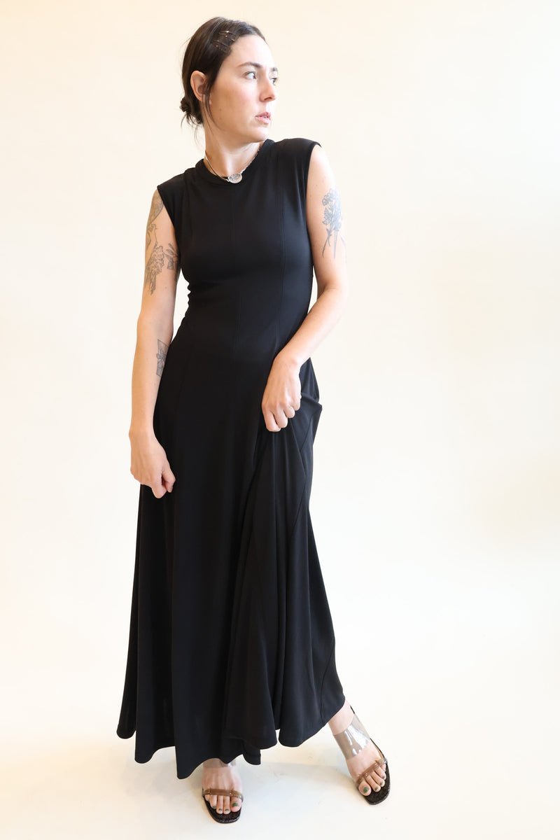 Seamed Flared Maxi Dress Black