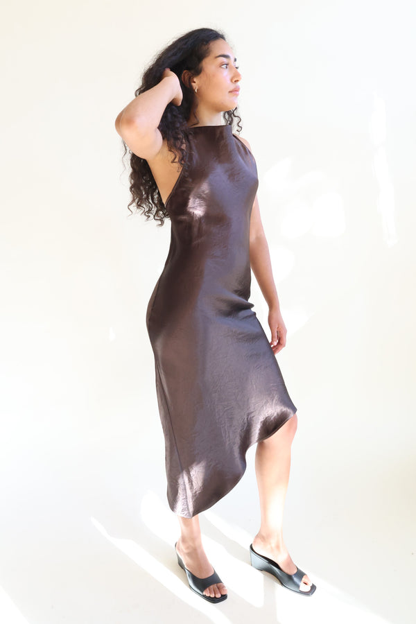 Crossback Halter Dress Dark Brown