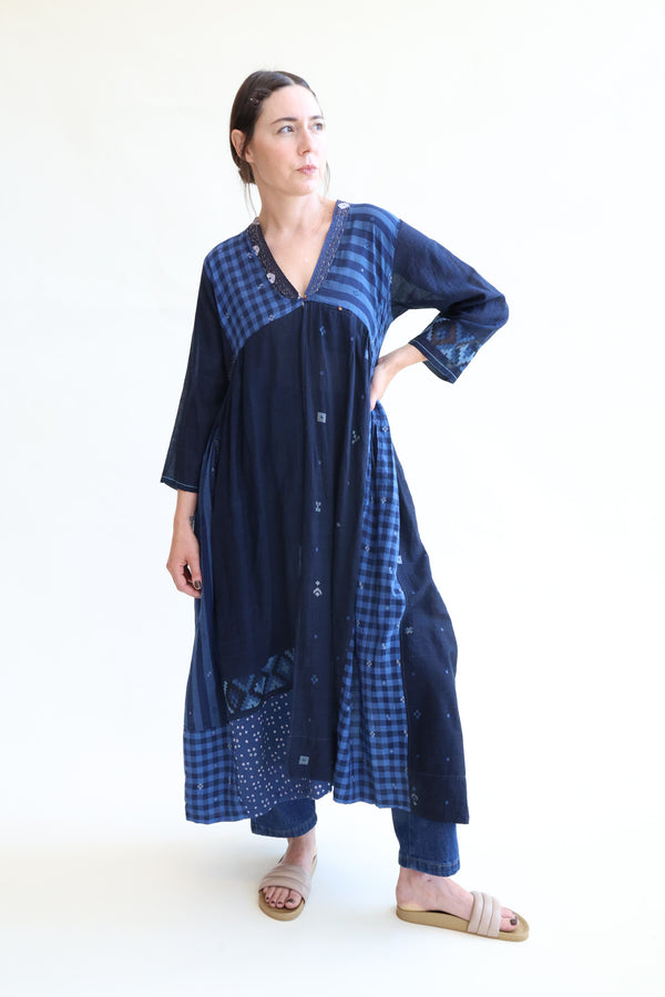 Amber 10 Silk Cotton Dress Blue Patchwork