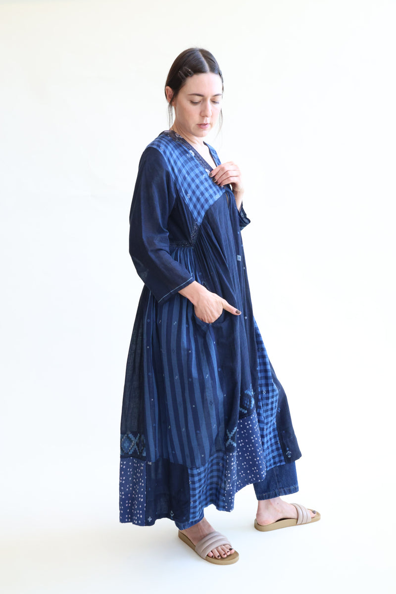 Amber 10 Silk Cotton Dress Blue Patchwork