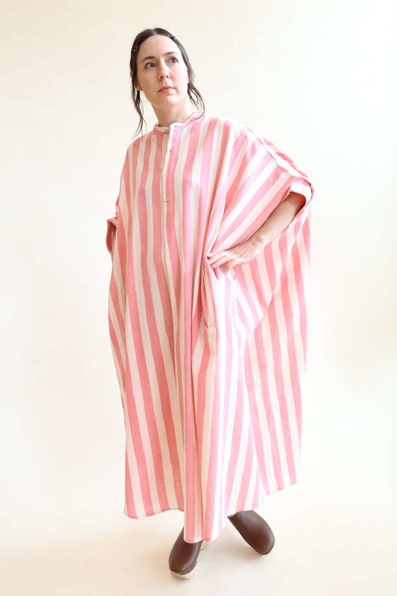 Hand Painted Kaftan Dress Pink Stripes