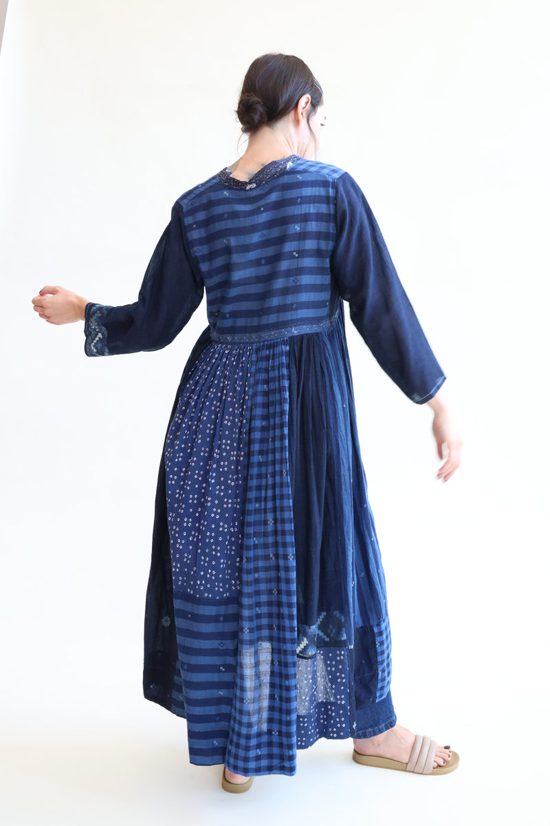 Amber 10 Silk Cotton Dress Blue Patchwork