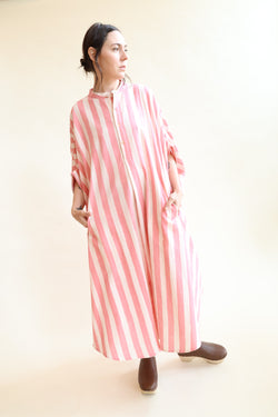 Hand Painted Kaftan Dress Pink Stripes