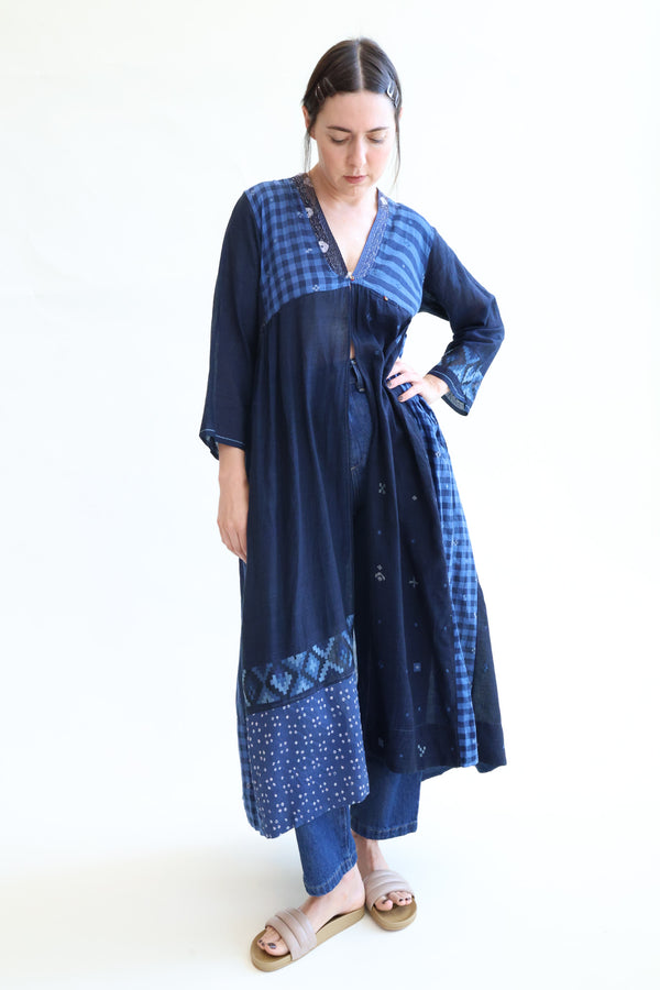 Amber 10 Silk Cotton Dress Blue Patchwork