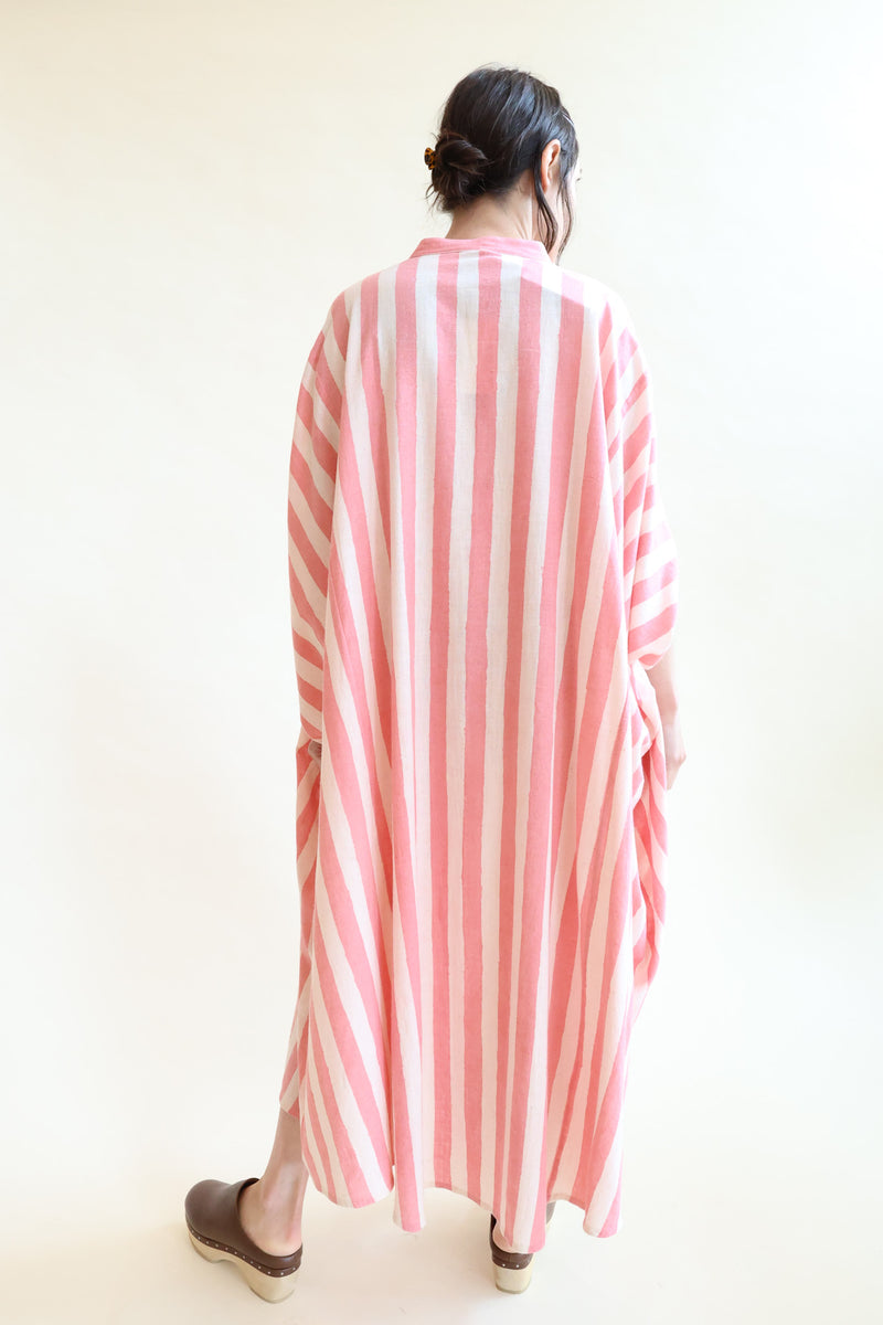 Hand Painted Kaftan Dress Pink Stripes