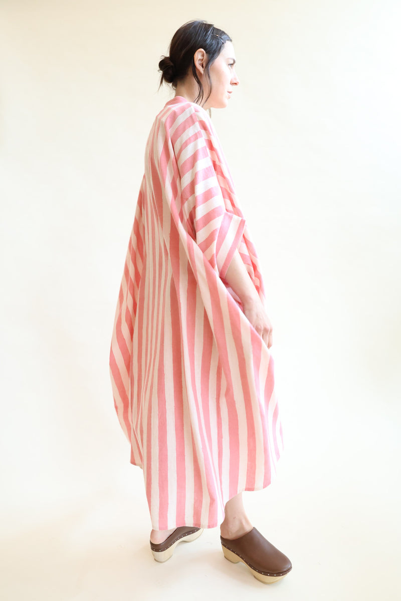 Hand Painted Kaftan Dress Pink Stripes