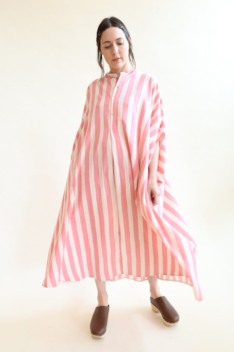 Hand Painted Kaftan Dress Pink Stripes