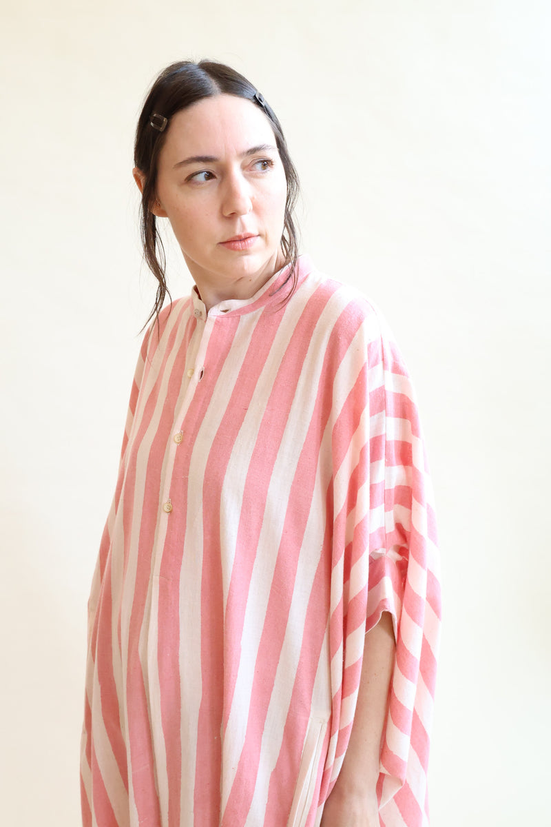 Hand Painted Kaftan Dress Pink Stripes