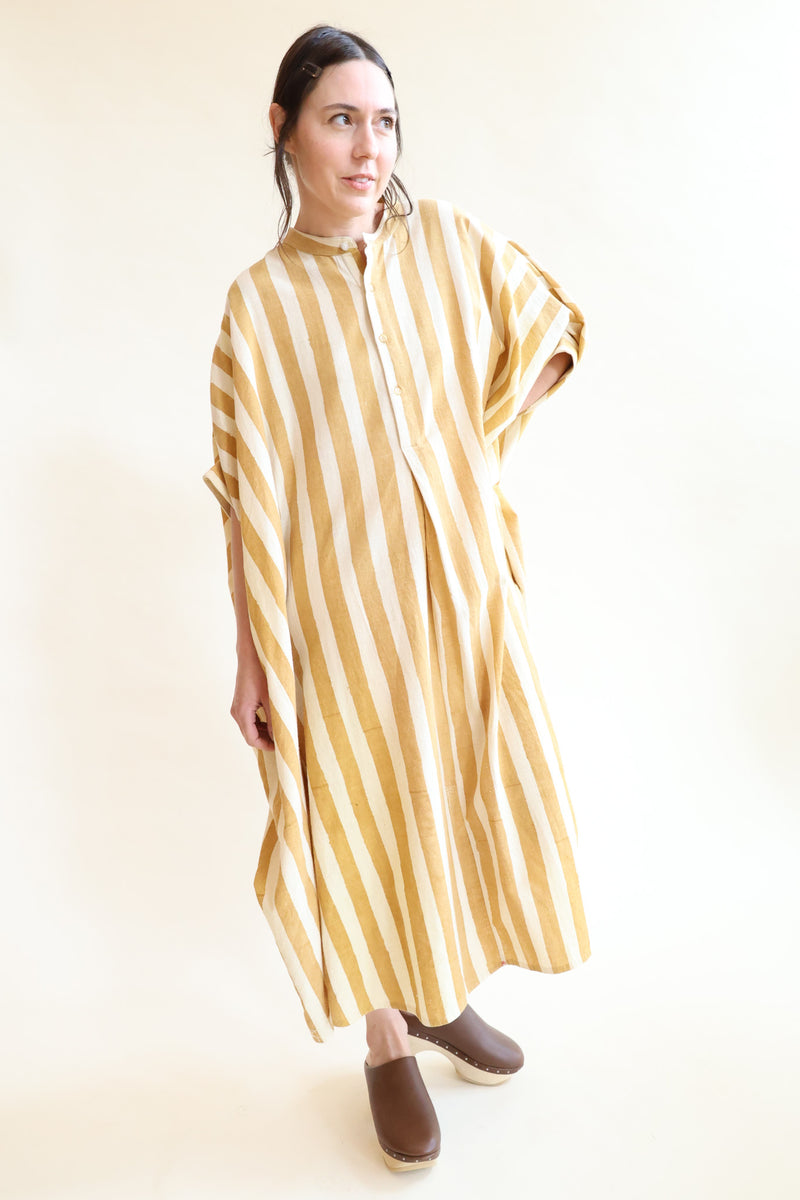 Hand Painted Kaftan Dress Ochre Stripes