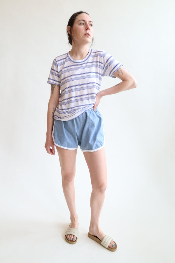 Tess Track Shorts Medium Wash Chambray & White