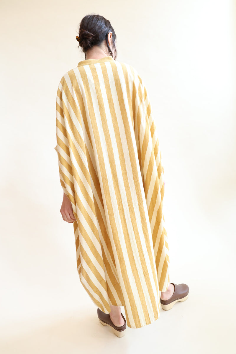 Hand Painted Kaftan Dress Ochre Stripes