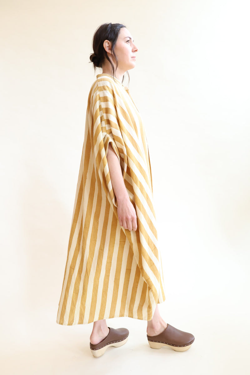 Hand Painted Kaftan Dress Ochre Stripes