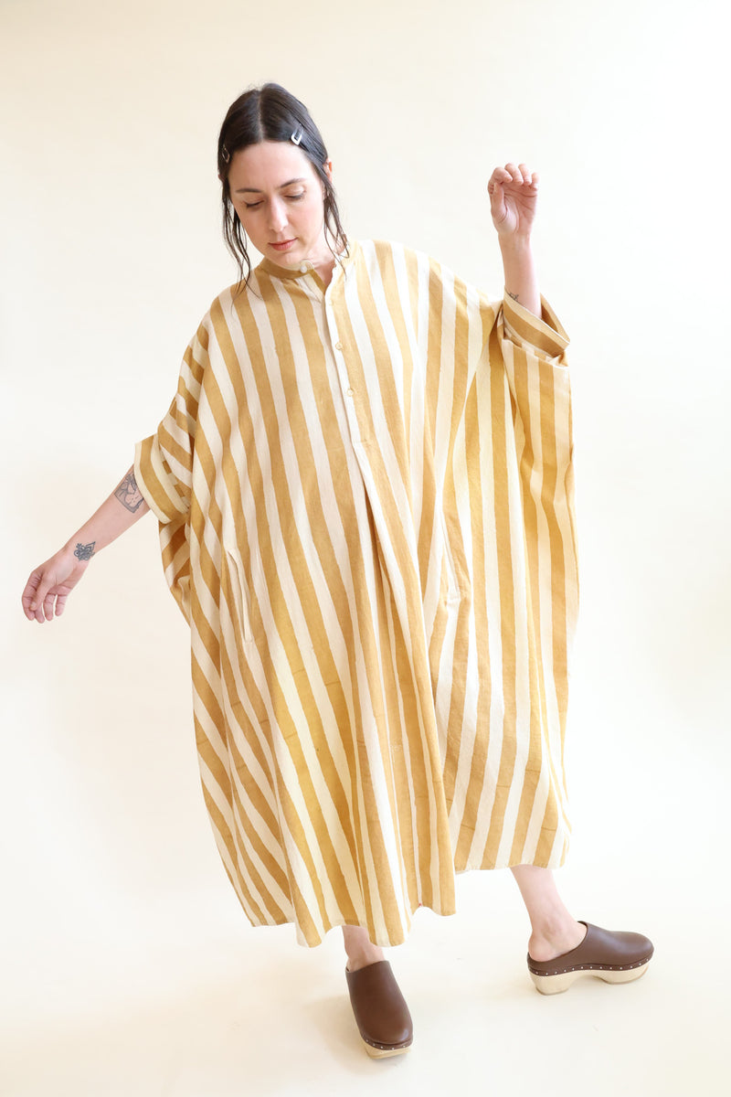 Hand Painted Kaftan Dress Ochre Stripes