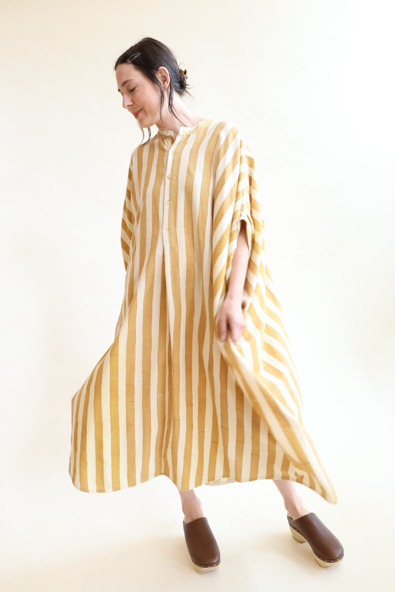 Hand Painted Kaftan Dress Ochre Stripes