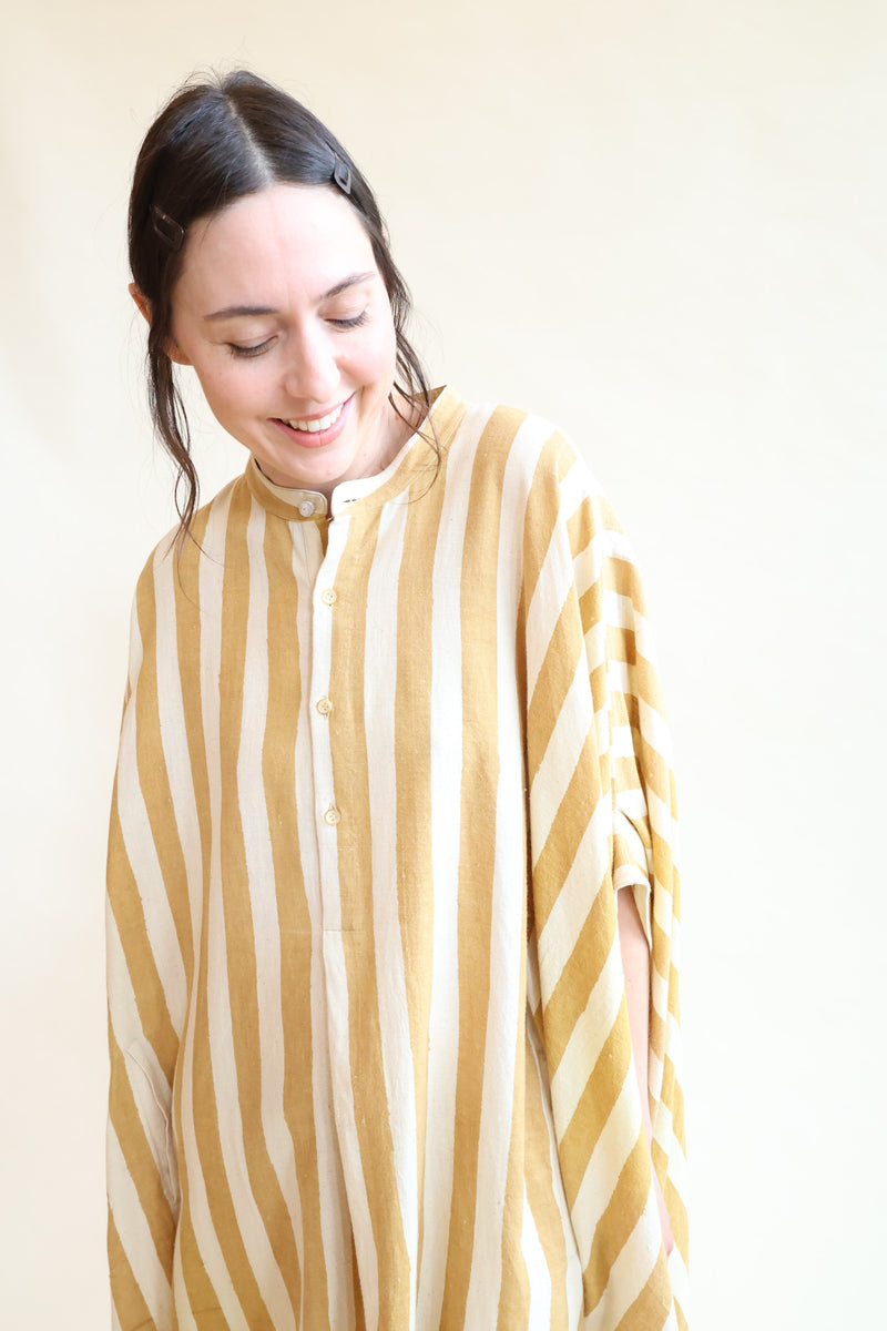 Hand Painted Kaftan Dress Ochre Stripes