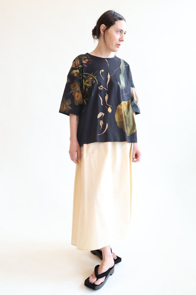 T-Shirt Print C - Big Flowers Black
