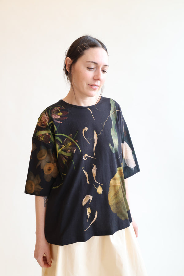 T-Shirt Print C - Big Flowers Black