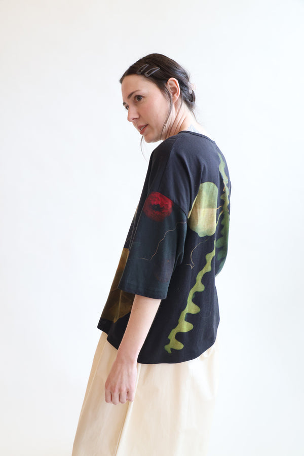 T-Shirt Print C - Big Flowers Black
