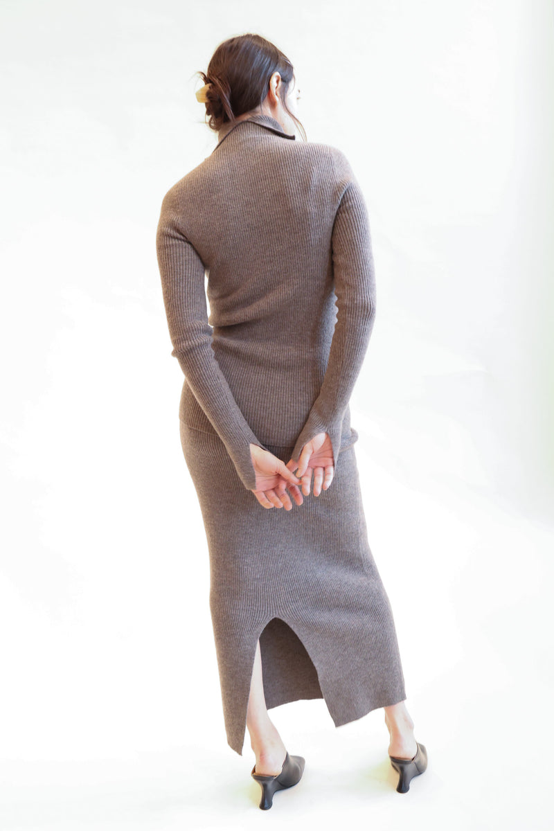 Rib Split Turtleneck Cinder