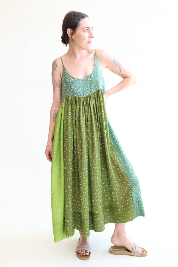 Amber 99 Silk Slip Dress Green Patchwork