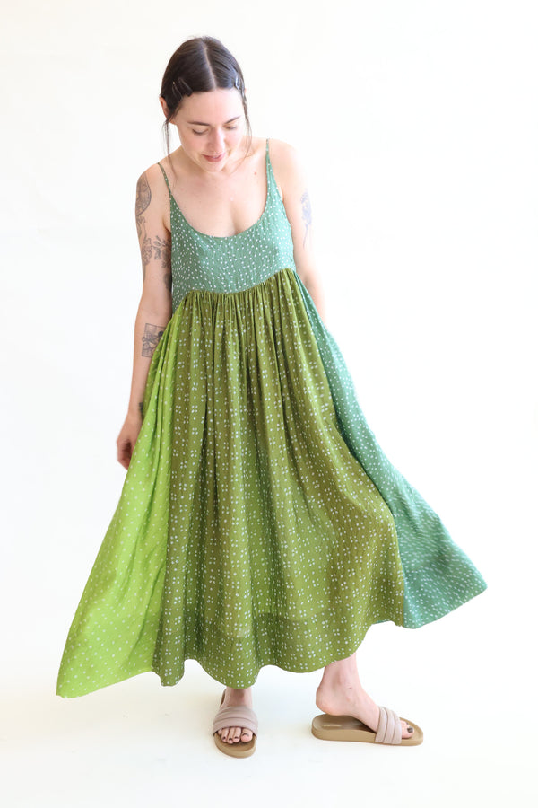 Amber 99 Silk Slip Dress Green Patchwork