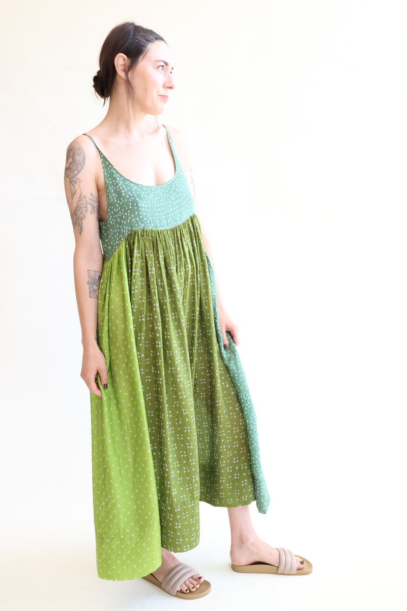 Amber 99 Silk Slip Dress Green Patchwork