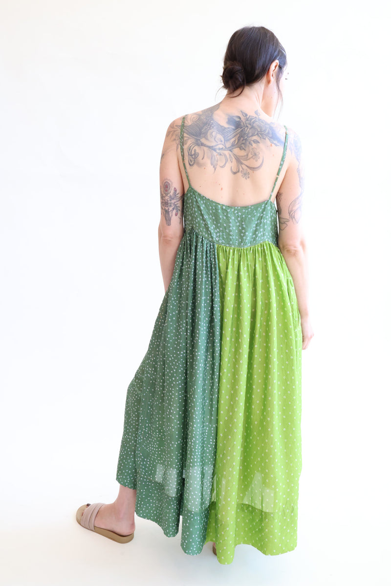 Amber 99 Silk Slip Dress Green Patchwork