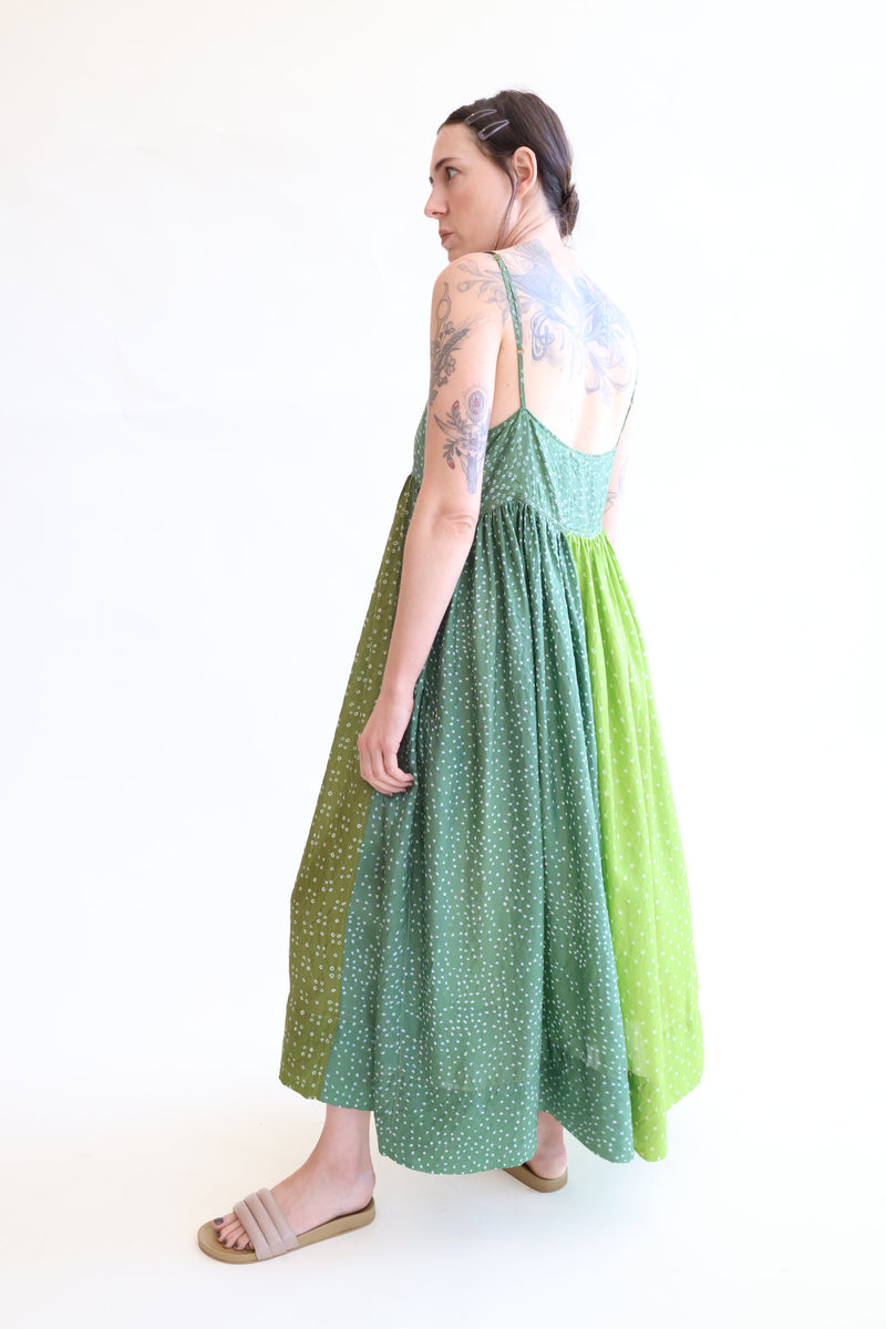 Amber 99 Silk Slip Dress Green Patchwork