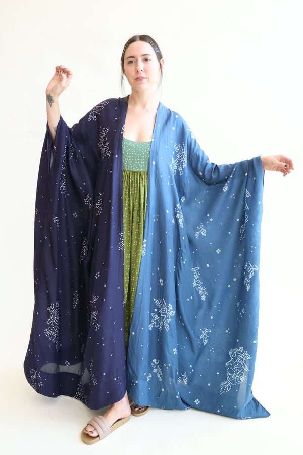 Amber 03 Silk Kaftan Indigo Floral