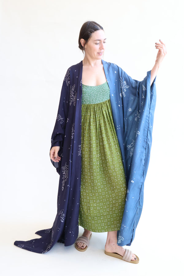 Amber 03 Silk Kaftan Indigo Floral