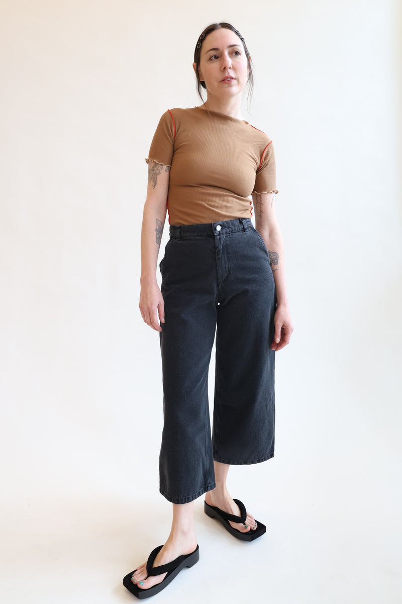 Jeans Wide Leg Black Stone Wash