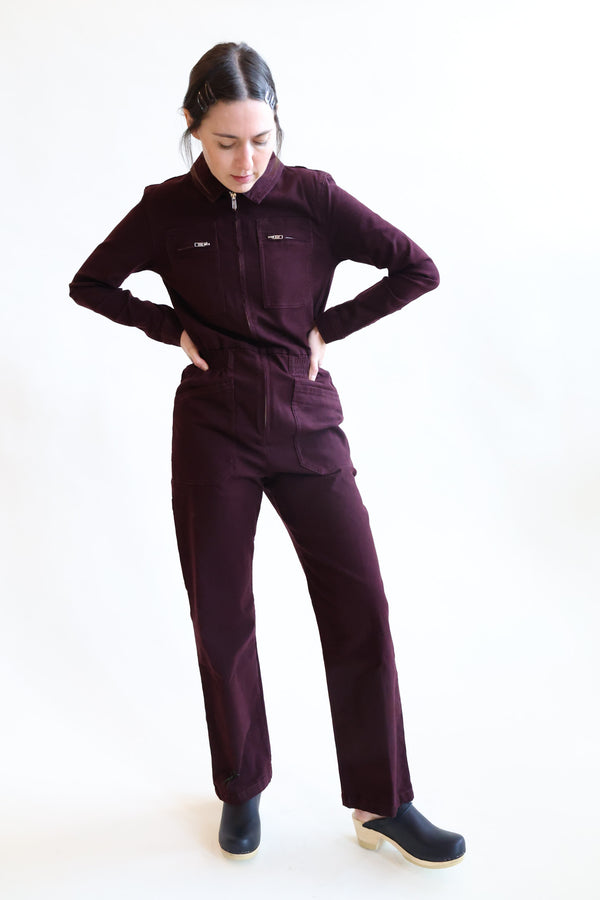 Danny Stretch Canvas Boilersuit Plum