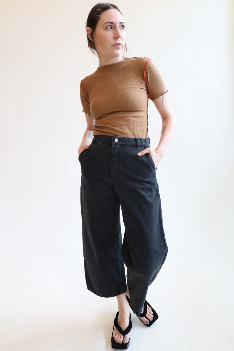 Jeans Wide Leg Black Stone Wash