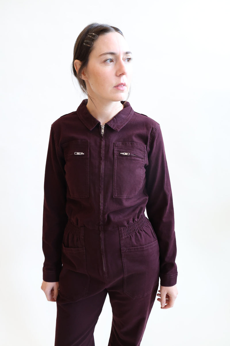 Danny Stretch Canvas Boilersuit Plum