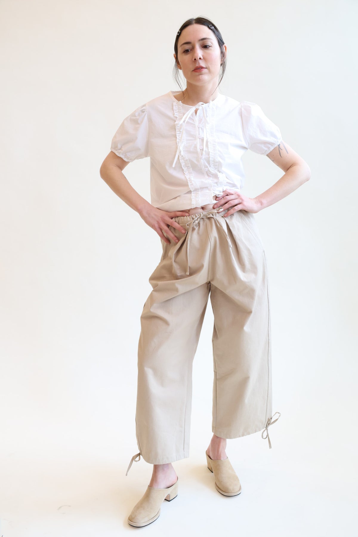 Drawcord Wide Leg Pant Cream – Rhoan