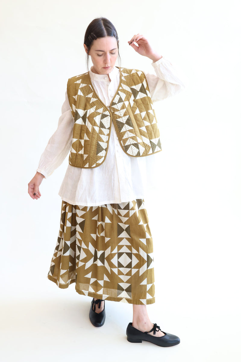 India Quilt Print Reversible Vest Khaki